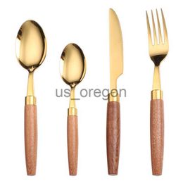 Dinnerware Sets 2021 New 304 Stainless Steel Cutlery Sapele Wooden Handle Cutlery Western Cutlery Steak Cutlery Four Piece Sets x0703