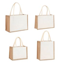 Reusable Jute Burlap Tote Bags Fashion Shopping Bag Women Travel Handbags Eco Reusable Storage Pouch