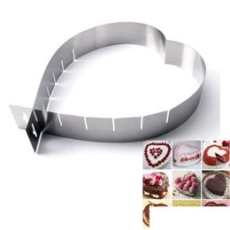 Cake Tools Adjustable Heart-Shaped Stainless Steel Mousse Ring Diy Baking Tool Bakery Mouss Drop Delivery Home Garden Kitchen Dining Dhity