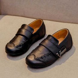 Sneakers Genuine Leather Kids Shoes For Boys Black Dress Children Loafers Big Child Peas Shoes Student School Style Kids Moccasins RubberHKD230701