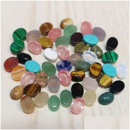 Stone 6X8Mm Natural Oval Cabochon Loose Beads Rose Quartz Turquoise Stones Face For Reiki Healing Crystal Ornaments Necklace Ring Ea Dhan6