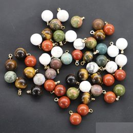 Charms 8Mm 10Mm Natural Stone Mticolor Ball Shape Gold For Necklace Earrings Pendant Diy Fashion Jewellery Making Drop Delivery Findin Dhw8V