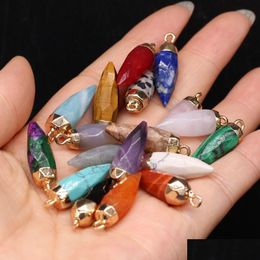 Charms Natural Cone Point Semi-Precious Stone Rose Quartz Healing Reiki Crystal Pendant Diy Necklace Earrings Women Fashion Jewellery Dhsab