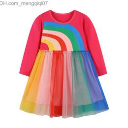 Girl's Dresses Girl's Dresses Jumping Metres Sell Children's Cotton Princess Dress Rainbow Print Pockets School Girls Fashion Clothes Toddler Costume Z230704