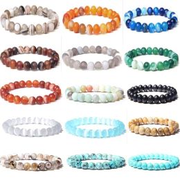 8MM Fashion Beaded Strands Natural Stone Healing Crystal Stretch Beads Bracelet Women Men Handmade Precious Gemstone Round