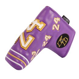 Purple #24 PU Leather Embroidery Golf Club Headcover Blade Putter covers