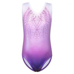 BAOHULU 2020 Shiny Gymnastics Leotards for Children Gradient Purple Rhinestone Ballet Leotards for Girls Kids Dance Costumes1208w