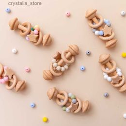 IBWAAE Baby Toys Wooden Rattle Star Shape Hand Teething Baby Teether Musical Pacifier Chain Montessori Educational Stroller Toys L230518