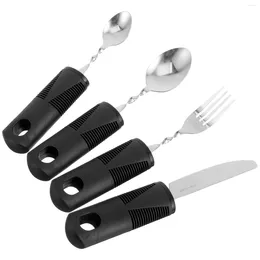 Dinnerware Sets 4 Pcs Bendable Cutlery Tableware Elderly Adaptive Utensils Set Rubber Disabled People Gadgets Built Adults