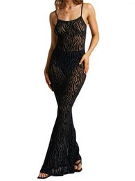 Casual Dresses Sexy Women Lace Mesh See Through Flowy Perspective Ruffle Trim Long Party Swimsuit Cover Up Dress