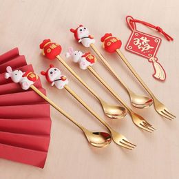 Dinnerware Sets 8pcs 2023 Year Silverware Flatware Cutlery Set Stainless Steel Fork Spoon Chinese Spring Festival Kitchen Utensils