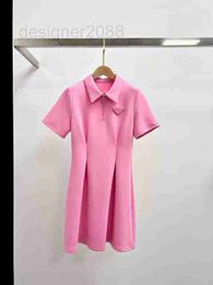 Basic & Casual Dresses designer pleated waistband covering and slimming appearance, simple elegant solid color, half zipper, reduced age lapel short sleeved dress KU0R