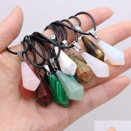 Pendant Necklaces Chakra Cone Shape Reiki Healing Natural Stone Pendum Necklace Turquoise Amethyst Pink Rose Crystal Women Jewelry D Dhpyi