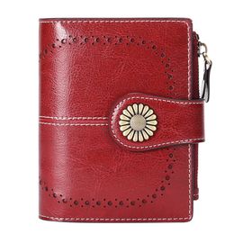 New Wallet Women Short Style Euro-American Oil Wax Skin Coin Purse Zipper Card Bag Wallet Genuine Leather