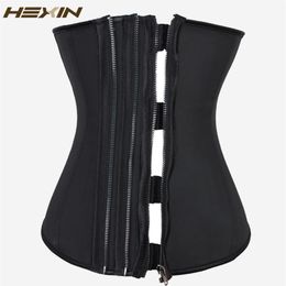 HEXIN Triple Zipper And Clip Latex Waist Trainer Black Zip and Clip Waist Trainer Corset Steel Boned Body Shaper Plus Size 6XL Y20292K