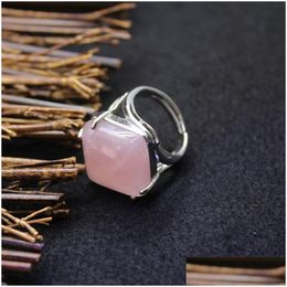 Solitaire Ring Atural Stone Square Adjustable Tiger Eye Opal Pink Quartz Lapis Purple Rose Crystal Wedding Drop Delivery Jewellery Dhbrx