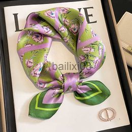 Scarves 53cm Real Silk Nature Scarf Women Neckerchief Foulard Bandana Small Hairbands Fashion Floral Neck Ties for Office Lady 2023 New J230703