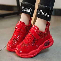 Sneakers SandQ Children Sneakers Girls Red Tennis Shoes Boys Black Sport Footwear Glitter Kids Chaussure Zapatos Bebe Casual Paillet NewHKD230701