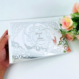 Party Favor Personalized Signature Guestbook Wedding Mirror Golden Silver Custom Details Guests Baptism Guest Book Reception Decort 230701