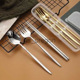 Dinnerware Sets Portable Rose Cutlery Set with Case Stainless Steel Gold Dining Fork Spoon Chopsticks Dinnerware Picnic Outdoor Kitchen Utensils x0703