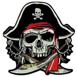 Fashion Large Pirate Skull Jacket Back Embroidery Patches Iron On Sew On 9 5 Vest Patch Badge 282t