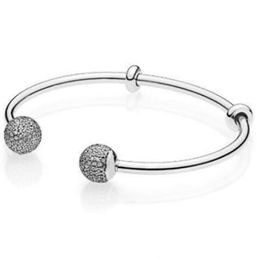 2023 925 Sterling Silver Charm Bracelets Quality Moments Open Bangle Pave Caps With Cubic Zirconia Bracelet DIY Fit pandora bangles Bead Jewelry
