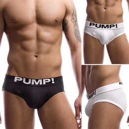 Men's Touchdown Classic Briefs PUMP Breathable Net Briefs Cotton Slip Calzoncillos Underwear Sexy Undies Black & White S M L3481