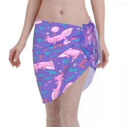 Women's Swimwear Sexy Women Cute Axolotl Salamander Sheer Kaftan Sarong Beach Wear Aquatic Animal Bikinis Cover-Ups Skirts Skirt Lace-up