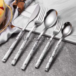 Dinnerware Sets Marble Handle Stainless Steel Silver Tableware Western Dinnerware Steak Knife Fork Dessert Spoon Cutlery Kitchen Utensil x0703