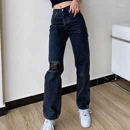 Women's Jeans Black Women's Summer Loose Ripped Mid-waist Denim Wide-leg Pants Fashion Casual Retro Street 2023 Ladies Trousers