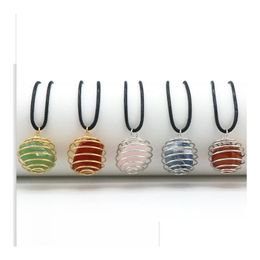 Pendant Necklaces Natural Crystal Stone Net Copper Wire Wound Spring Irregar Amethyst Rose Quartz Charms Jewelry Making Necklace N00 Dhffb