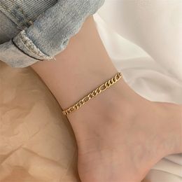 14K Real Gold Plated Titanium Steel Anklet Hypoallergenic 4MM CUban Link Chain for Women Ankle Bracelet Summer Beach Foot Chain Bracelets Jewellery Drop Shipping