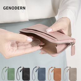 GENODERN Wallet RFID Simple Zipper Genuine Leather Small Wallet Women