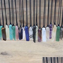 Pendant Necklaces Reiki Chakra Natural Stone Slice Point Pendants Necklace Healing Amethyst Rose Quartz Lapis Labradorite Women Men Dhu7H