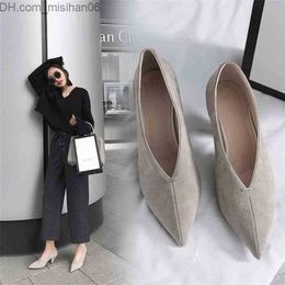 Dress Shoes women Genuine Leather shoes plus size 22-26.5cm Sheep suede pumps Shallow mouth single high heels 7.5cm Z230703