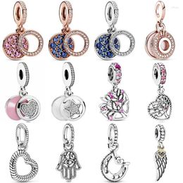 Loose Gemstones Original Pink & Blue Crystal Disc Heart Family Tree Pendant Beads 925 Sterling Silver Charms Fit Europe Bracelet DIY Jewellery