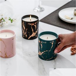 Candles Marble Scented Candle Gold Pattern Ceramics Ins Aromatherapy Home Decor Valentine Day Gift Drop Delivery Garden Dh0Cq