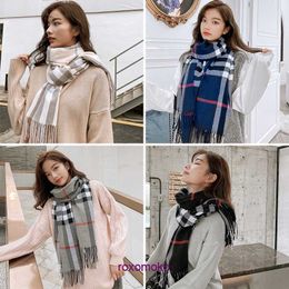 Fashion Bur Home women's scarves for winter and autumn Imitation cashmere scarf women in thickened warm wool set Korean version versatile tassel plaid shawl