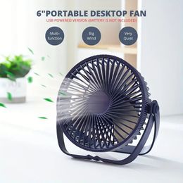 1pc Desk Fan 6 In, 3 Speeds Portable Desktop Table Cooling Fan Powered By USB, Strong Wind, Quiet Operation, For Home Office Car Outdoor Travel