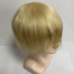 613# Blonde Color Brazilian Virgin Human Hair Replacement 8x10 Knots PU Toupee for Men