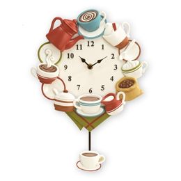 Vases Coffee Cup Pendulum Wall Clock Kitchen Decor 230701