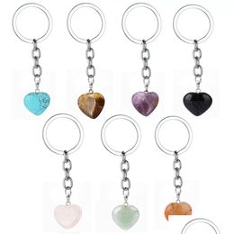 Key Rings Natural Stone Love Heart Keychains Healing Crystal Car Decor Keyrings Keyholder For Women Men Whoelsale Drop Delivery Jewel Dhruc