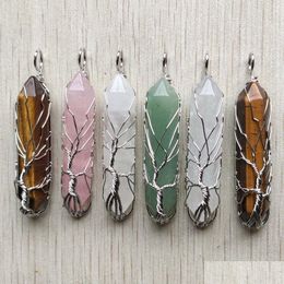 Charms Natural Semi-Precious Stone Tree Of Life Crystal Pillar Pendum Pendants For Jewellery Making Wholesale Drop Delivery Findings C Dh1V3