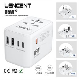 Power Cable Plug LENCENT 65W GaN Universal Travel Adapter with 2 USB Ports 3 Type C Fast Charging Power Adapter EU/UK/USA/AUS plug for Travel 230701