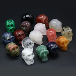 Crystal Skull Figurine Carved Skeleton Stone Statue Raw Reiki Healing Energy Gemstone Ornaments Home Decor Halloween Gift