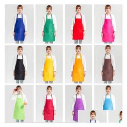 Aprons Mti-Color Apron Solid Colour Big Pocket Family Cook Cooking Home Baking Cleaning Tools Bib Art Drop Delivery Garden Textiles Dhks6