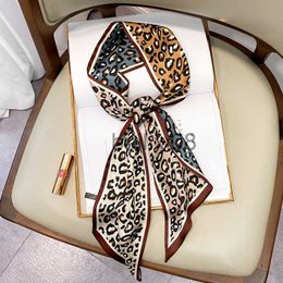 Scarves Designer Small Silk Square Scarf Women Narrow Long Leopard Striped Print Handkerchief Lady Head Hair Band Scarfs Kerchief Female J230801