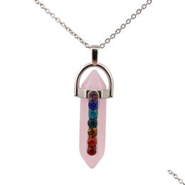 Pendant Necklaces Fashion Hexagonal Prism Rose Quartz Reiki Healing Crystal Chakra Necklace For Women Jewelry Drop Delivery Pendants Dhy1S