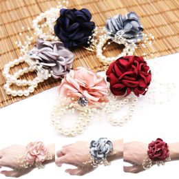 Decorative Flowers & Wreaths Wedding Bridal Team Pearl Bracelet Wrist Flower Girls Party Favour Rose Corsage Hand Artificial FlowerDecorative