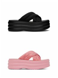 chinelos femininos fashion Flatform Slides sandálias planas de nylon acolchoado jacquard tiras cruzadas sandália de lona acolchoada sem cadarço